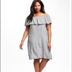 Old Navy Off-the-Shoulder Linen-Blend Shift Dress striped XS Petite XSP